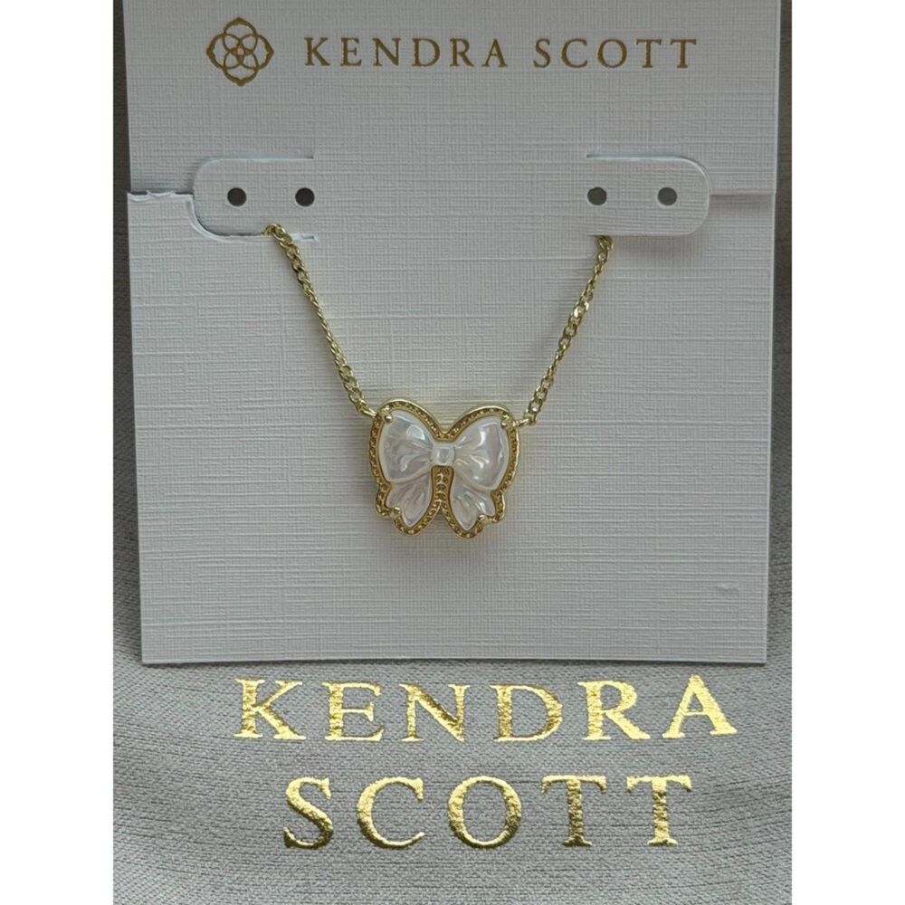 NWOT Kendra Scott Haley Bow Ivory Mother Of Pearl Gold Necklace - Picture 13 of 16